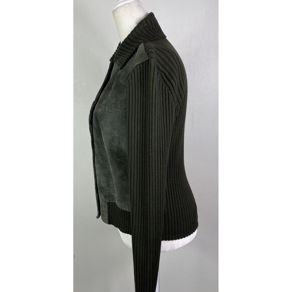 Vintage Suede Silk Wool Jacket Cardigan Jacket L Olive Green Y2K Bella Swan - Picture 4 of 14